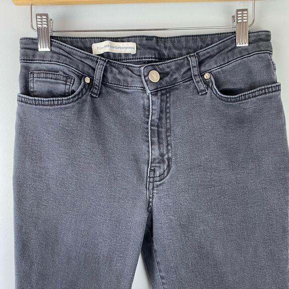 Anthropologie Pilcro Embellished Slim Flounced Flare Crop Jeans Washed Black - Picture 6 of 12